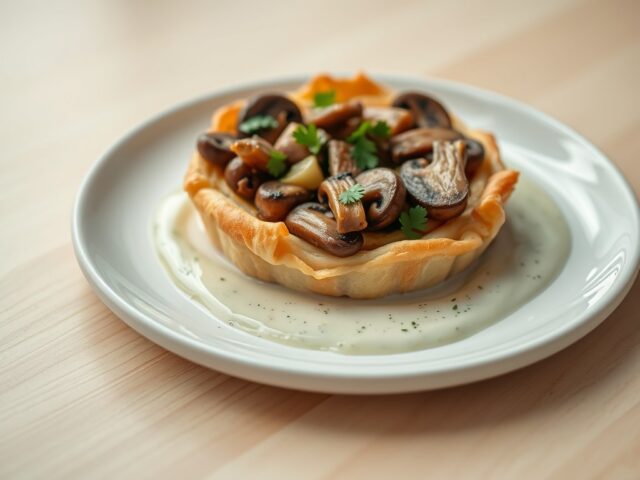 Paddestoelentaartje met peterseliesaus
