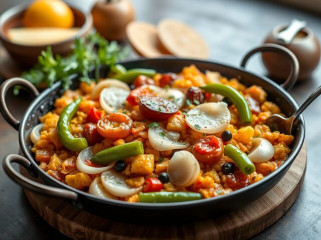 Paella Valenciana Variatie III — AI-gegenereerde illustratie