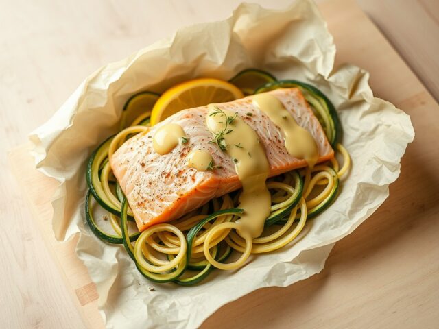 Pakketje van zalm en courgette