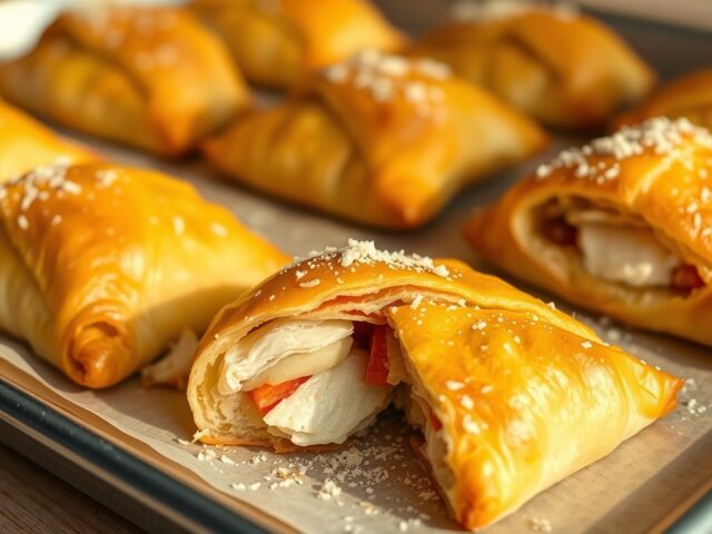 Pakketjes met kip, paprika en brie