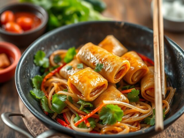 Paksoi uit de wok met rolls
