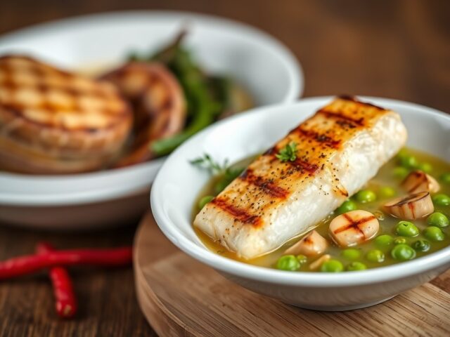 Paling met coquille in koude erwtensoep