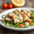 Paling op komkommersalade met basilicumdressing