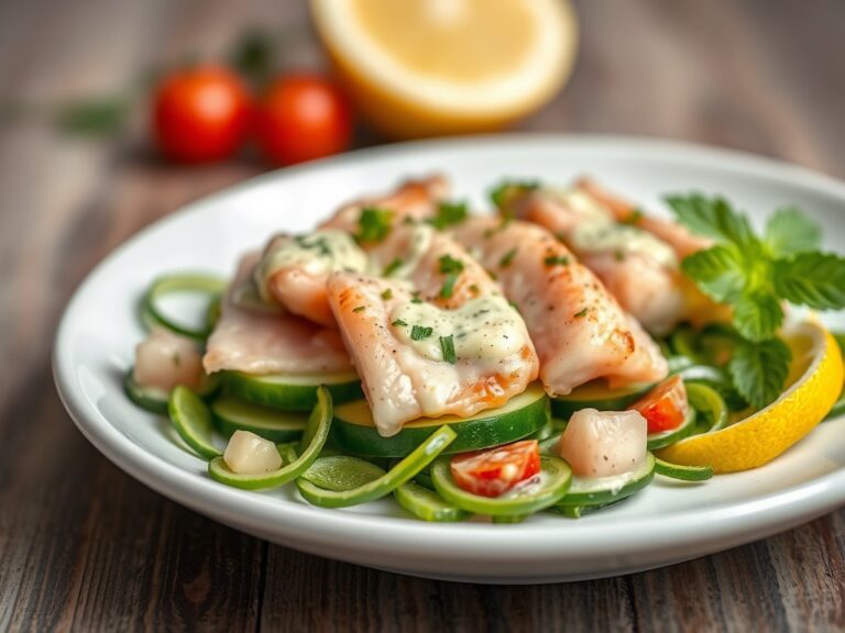 Paling op komkommersalade met basilicumdressing