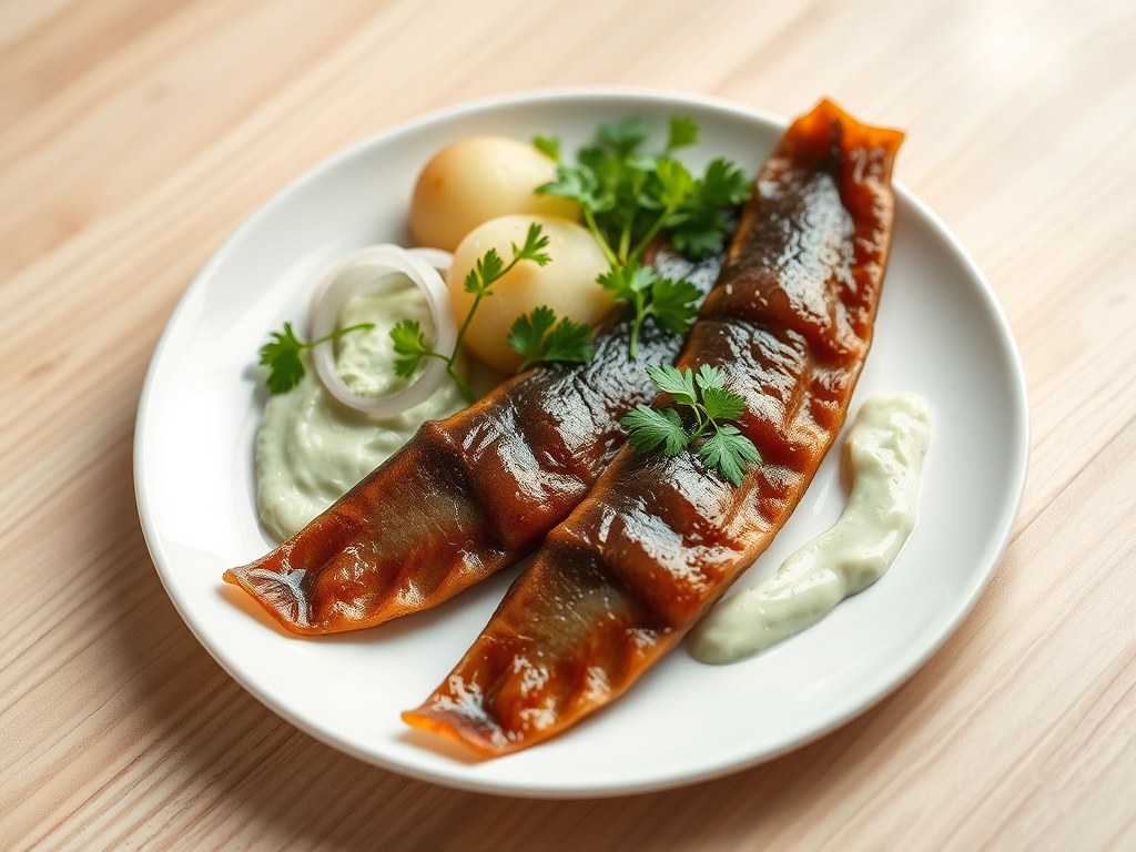 Palingfilets met waterkersmayonaise, AI-gegenereerde illustratie