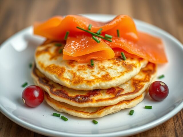 Pancake met tartaar van zalm — AI-gegenereerde illustratie
