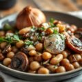 Panga op roergebakken boontjes en champignons