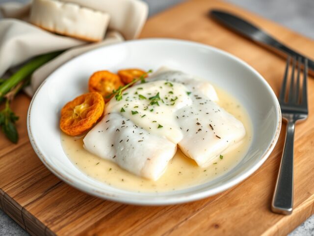 Pangasiusfilet met kruidenroomsaus — AI-gegenereerde illustratie
