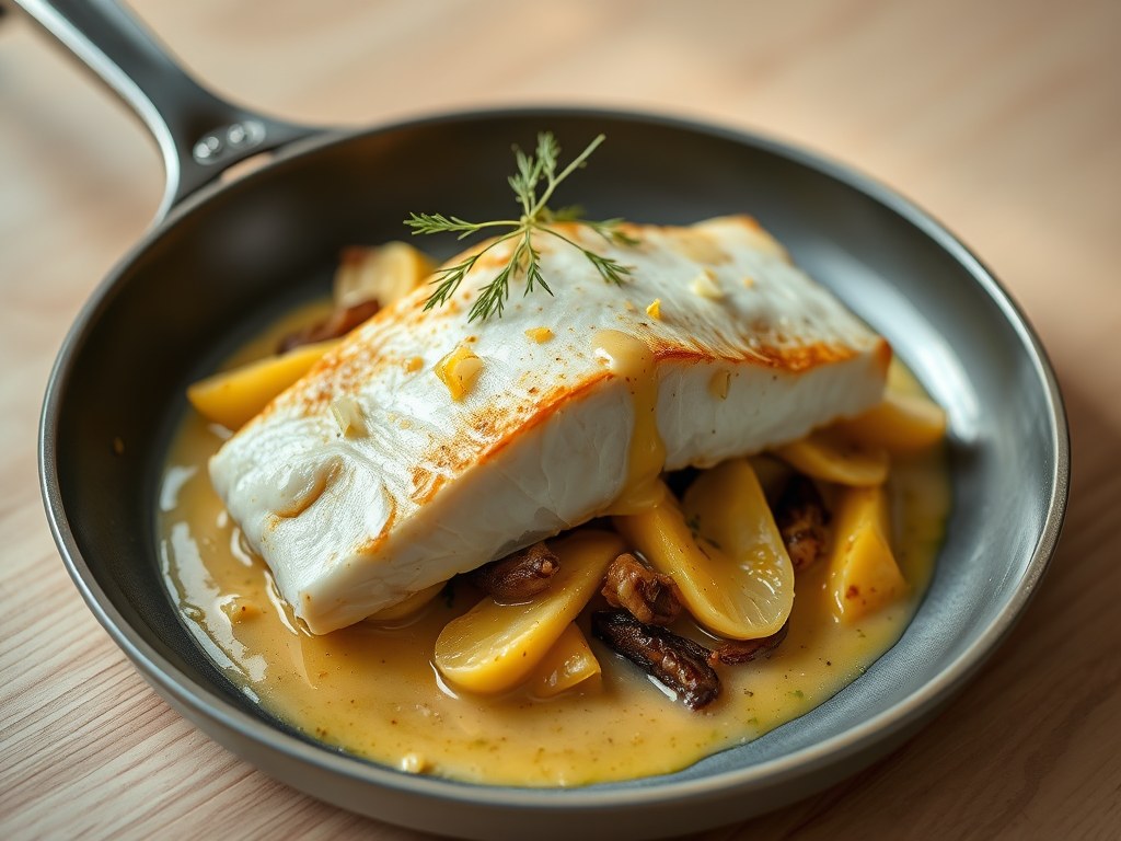 Pangasiusfilet met venkel, AI-gegenereerde illustratie