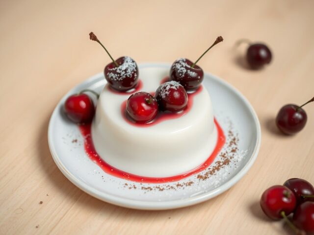 Panna cotta met Amarena-kersen