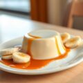 Panna cotta met banaan en sinaasappel-karamelsaus