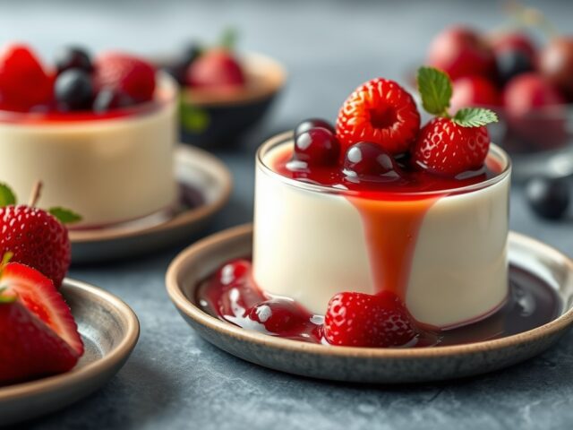 Panna cotta met coulis van bosvruchten