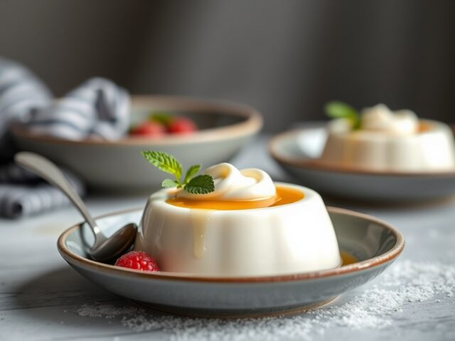 Panna Cotta met Geglaceerde Kersen — AI-gegenereerde illustratie