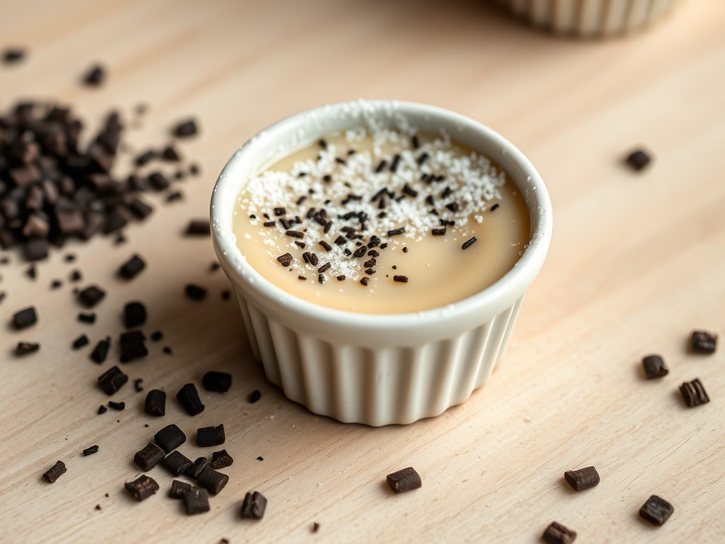 Panna Cotta met koffie, AI-gegenereerde illustratie