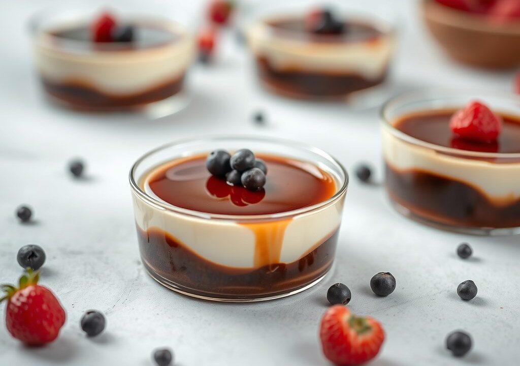 Panna cotta met koffie, AI-gegenereerde illustratie