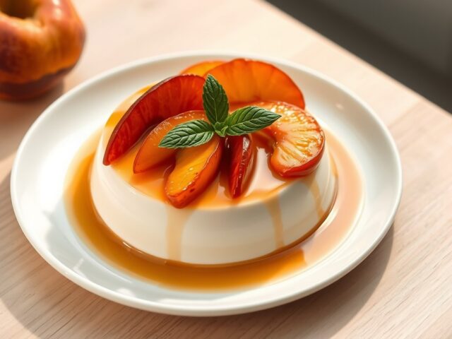 Panna cotta met perziken en abrikozen