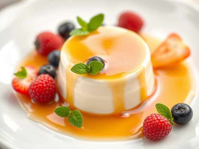 Pannacotta met vruchtensaus — AI-gegenereerde illustratie