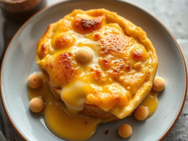 Pannenkoek met kaas en pijnboompitjes — AI-gegenereerde illustratie