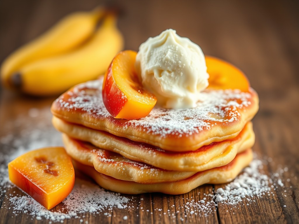 Pannenkoeken met ananas en ijs, AI-gegenereerde illustratie