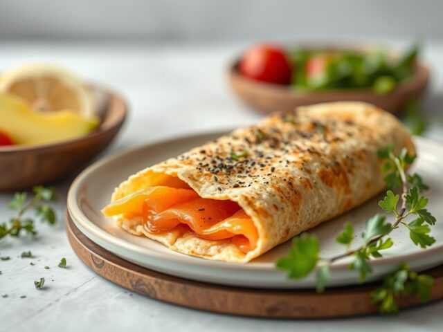 Pannenkoekje met Noorse zalm — AI-gegenereerde illustratie