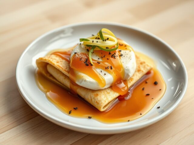 Pannenkoekjes gevuld met camembert en appelstroop