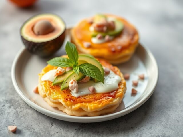 Pannenkoekjes Oranje met Krab-Avocado Vulling — AI-gegenereerde illustratie