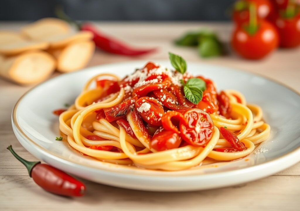 Papardelle al arrabiata, AI-gegenereerde illustratie