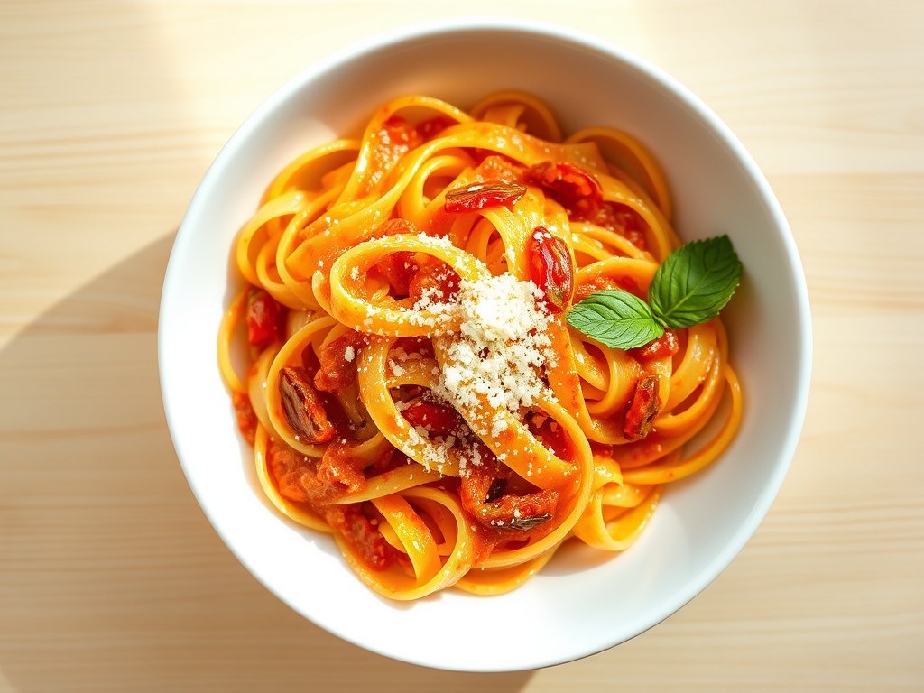 Papardelle al arrabiata, AI-gegenereerde illustratie