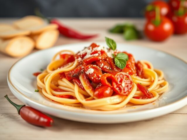 Papardelle al arrabiata — AI-gegenereerde illustratie