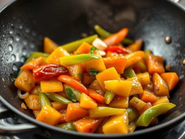 Papaya uit de wok — AI-gegenereerde illustratie