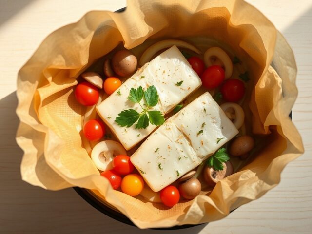 Papillot van pladijs met oesterzwammen