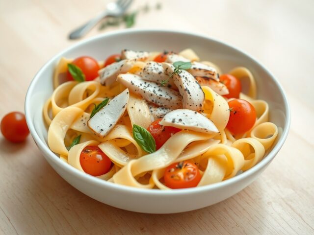 Pappardelle met gegrilde kip