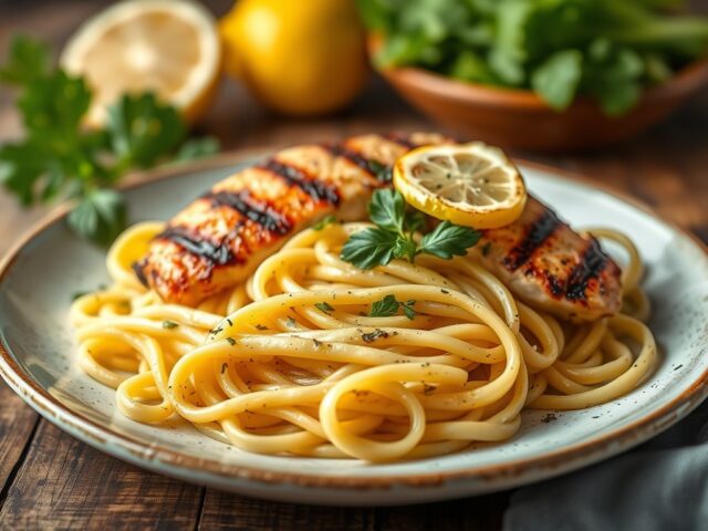 Pappardelle met gegrilde kip