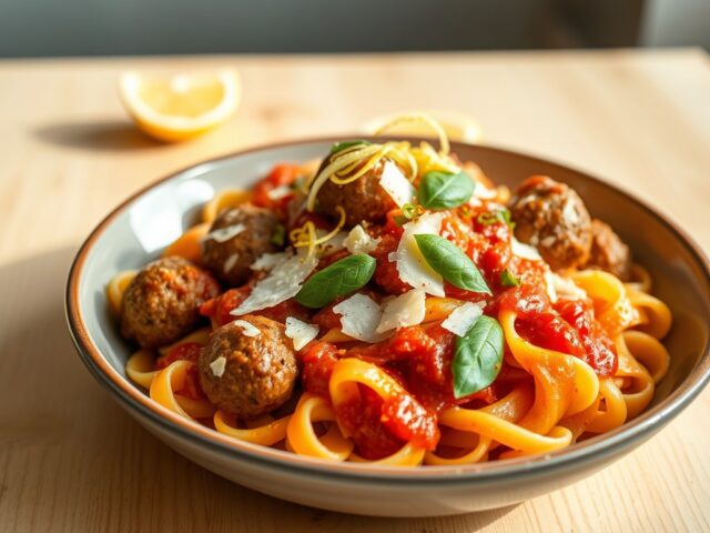 Pappardelle met gehaktballetjes