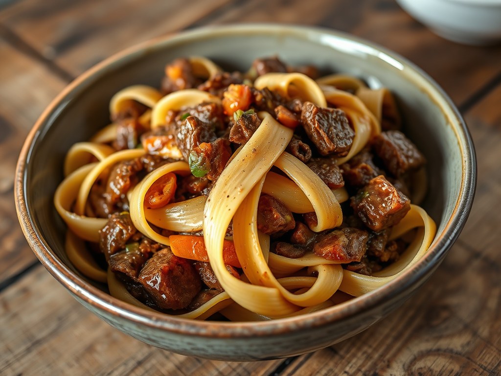 Pappardelle met kaneelbolognese, AI-gegenereerde illustratie