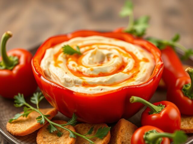 Paprika-fetadip — AI-gegenereerde illustratie