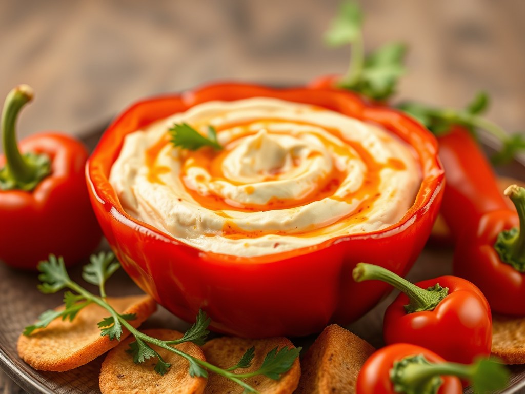 Paprika-fetadip, AI-gegenereerde illustratie