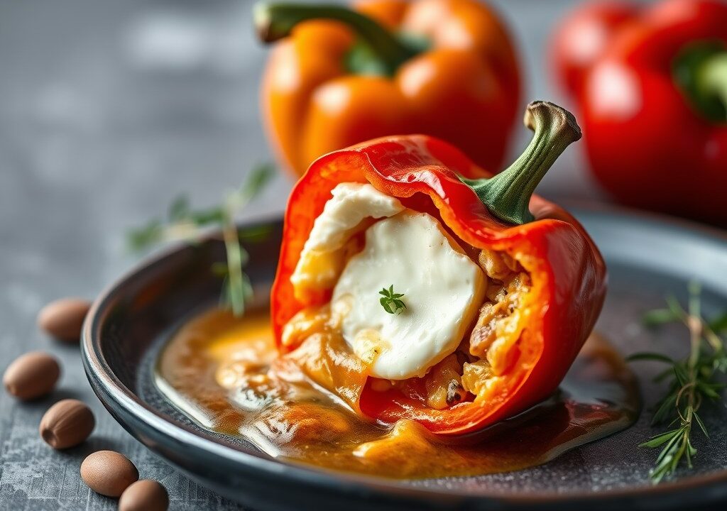 Paprika gevuld met brie (zie info), AI-gegenereerde illustratie