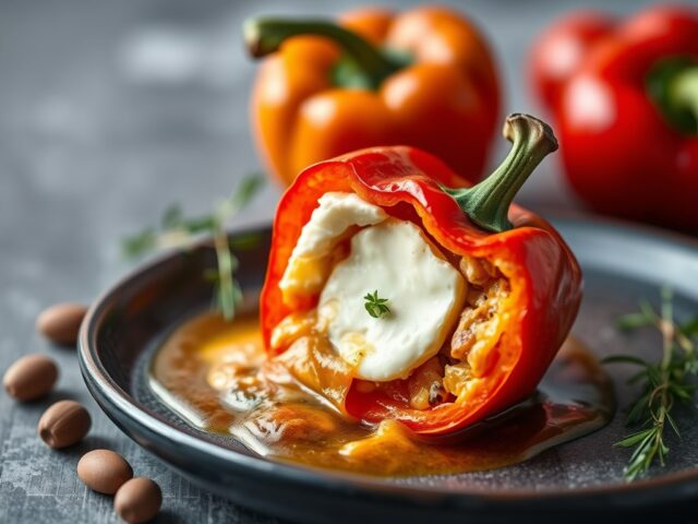 Paprika gevuld met brie (zie info) — AI-gegenereerde illustratie