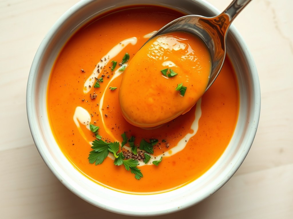 paprika roomsoep, AI-gegenereerde illustratie