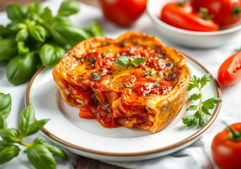 Paprika-tomatenquiche — AI-gegenereerde illustratie