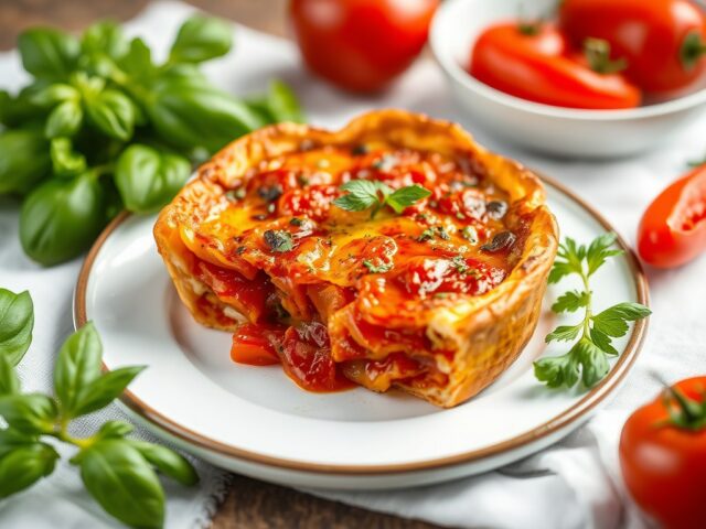 Paprika-tomatenquiche — AI-gegenereerde illustratie