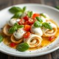 Paprikarolletjes met mozzarella en basilicm