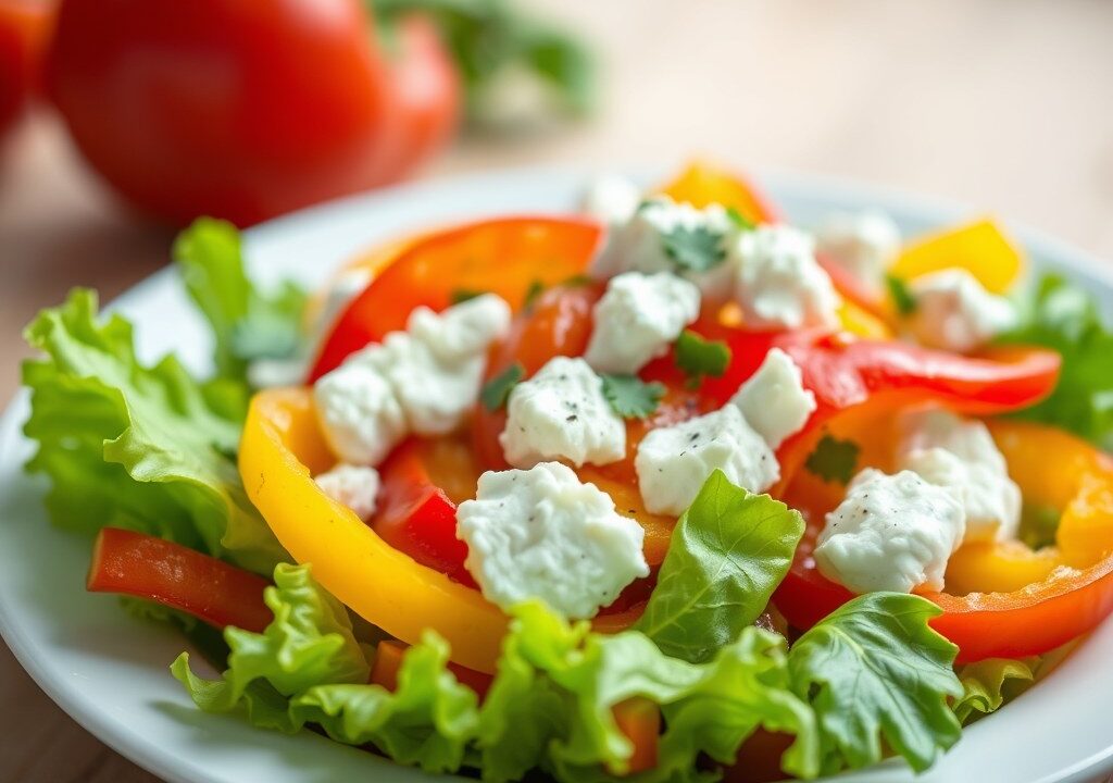 Paprikasalade met cottage cheese, AI-gegenereerde illustratie