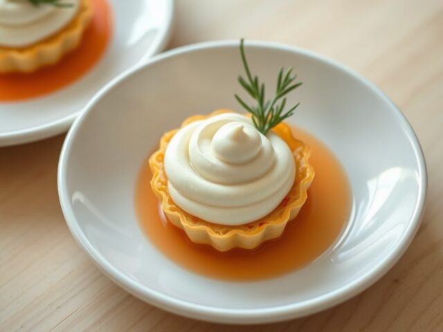 Paprikataartje met een mousse van bloemkool