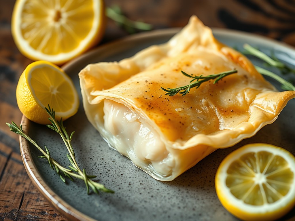Parelhoenfilet in filodeeg, AI-gegenereerde illustratie