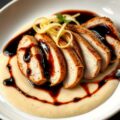 Parelhoenfilet met knolselderijpuree en portbalsamicodressing
