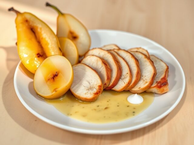 Parelhoenfilet met mosterdperen en een ( zie opm)