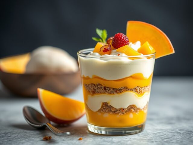 Parfait de Nougatine avec Mangosalsa — AI-gegenereerde illustratie