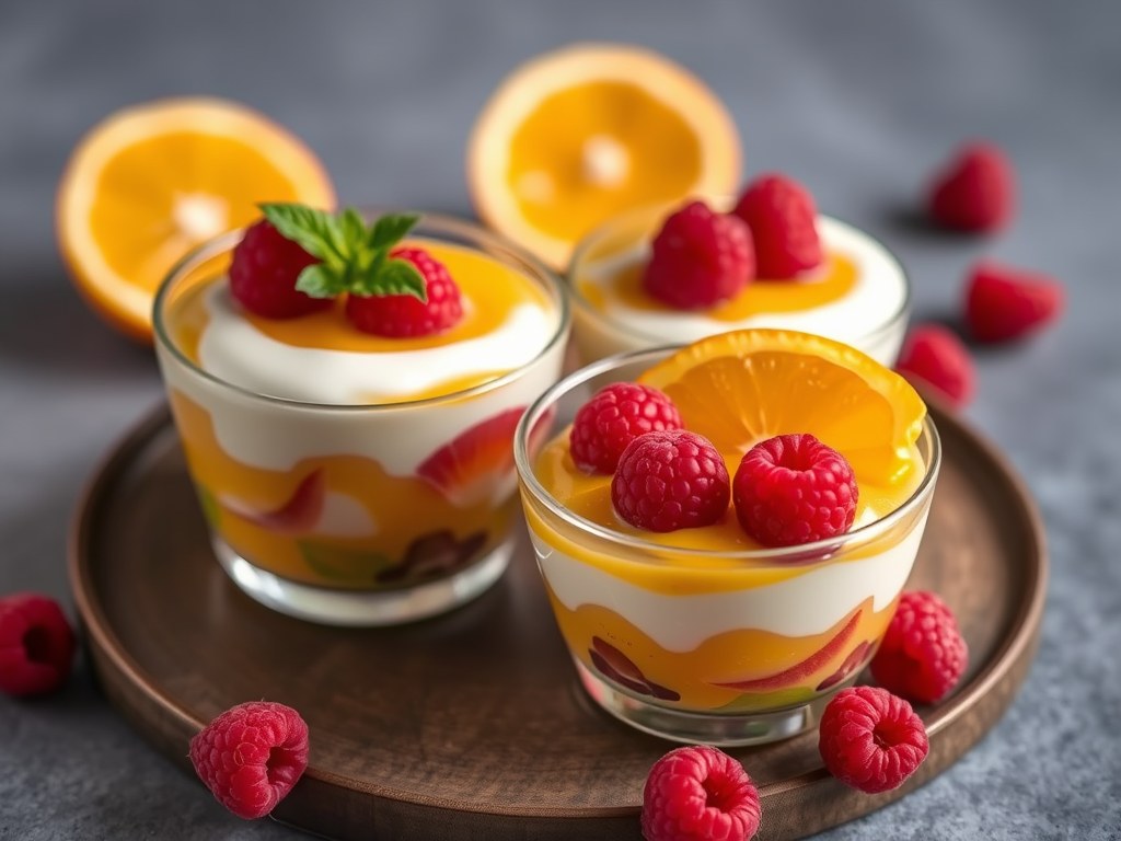 Passievruchtensoepjes met yoghurt, AI-gegenereerde illustratie